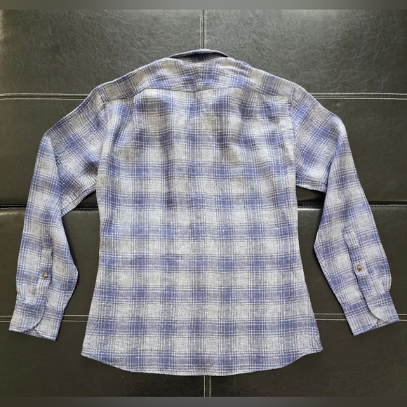 Proper Cloth Positano Faded Blue Ombre Plaid Linen Shirt - Picture 9 of 11